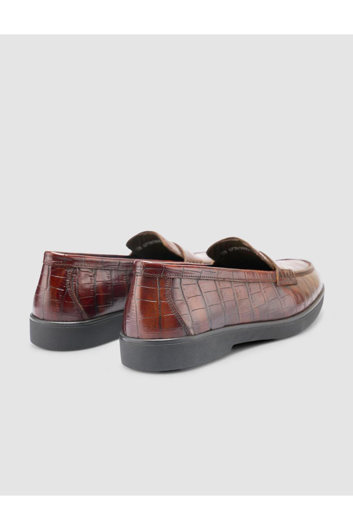 Cabani Shoes %100 Cuir Véritable Mocassins Femme Croco Marron - Multicolore