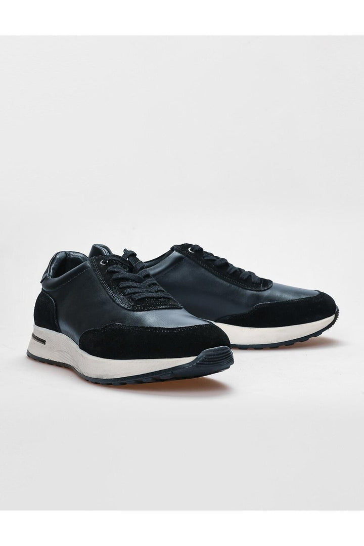Cabani Shoes Chaussures de sport pour hommes en cuir véritable bleu marine à lacets - Bleu marine
