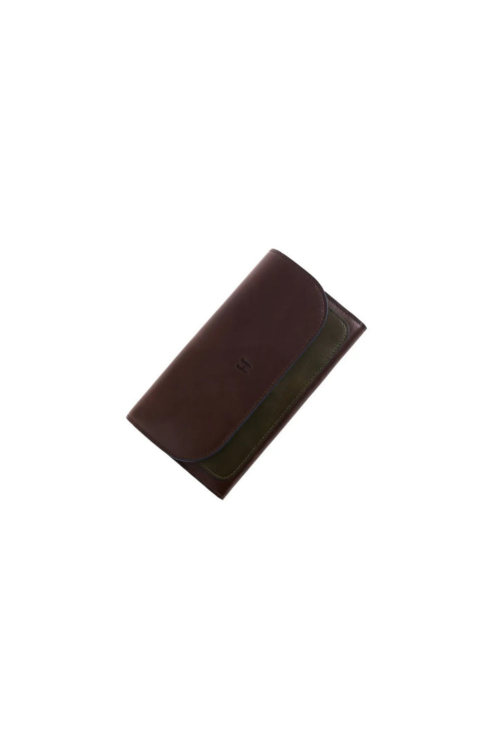 Helmbrook Femme Cuir Véritable Grand Portefeuille Fermoir à bouton-pression Protégé par RFID Charlotte Café Kaki