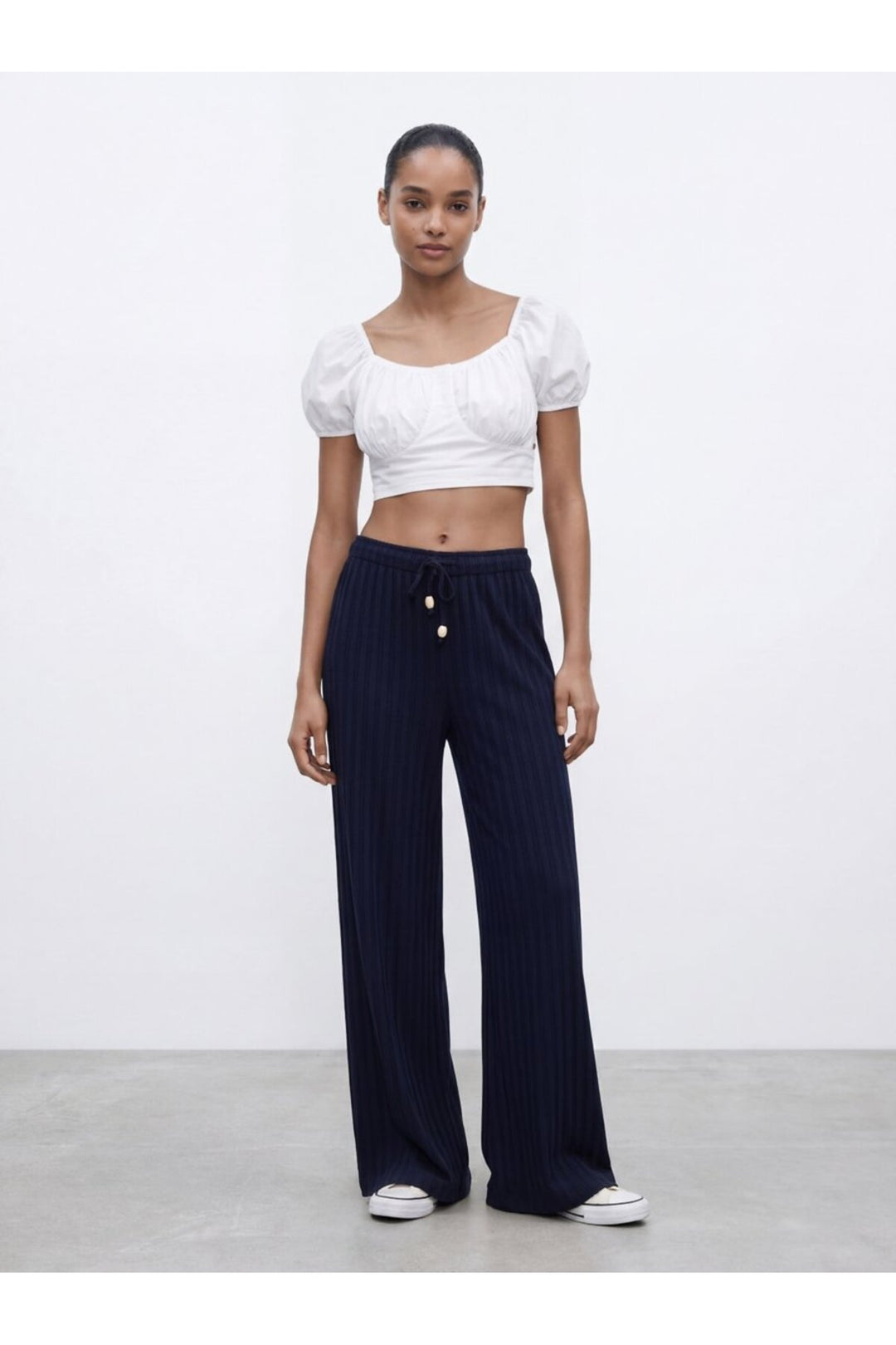 LTB Pantalon bleu marine à taille élastique en tissu Sile. - Bleu marine