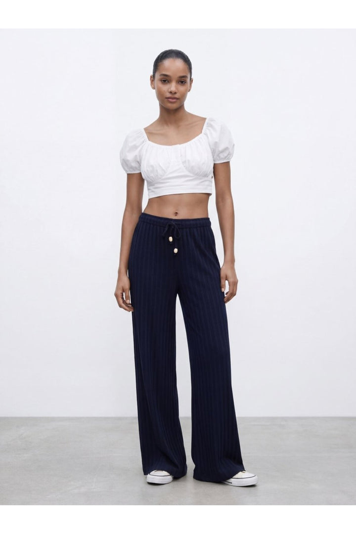 LTB Pantalon bleu marine à taille élastique en tissu Sile. - Bleu marine