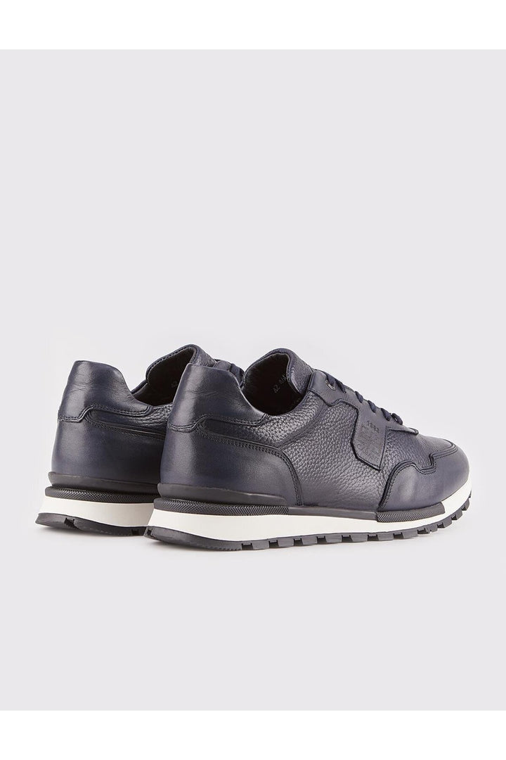 Cabani Shoes Chaussures de sport pour hommes en cuir véritable avec semelle thermo légère, bleu marine et fourrure. - Bleu marine