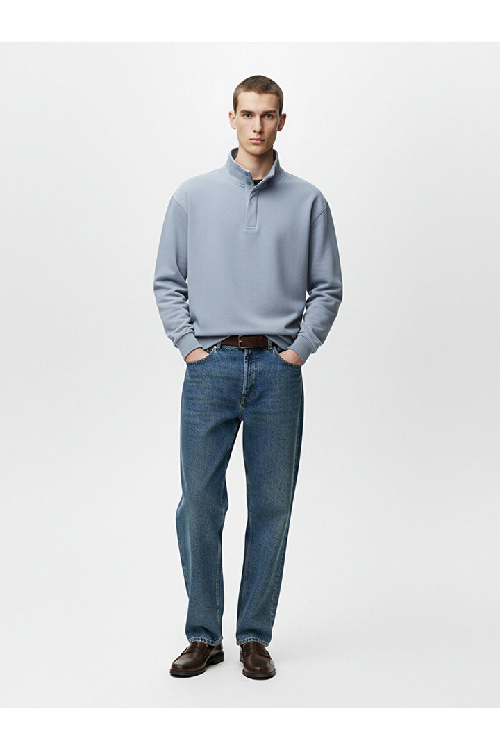 LTB Sweat bleu classique à manches longues avec demi-fermeture éclair