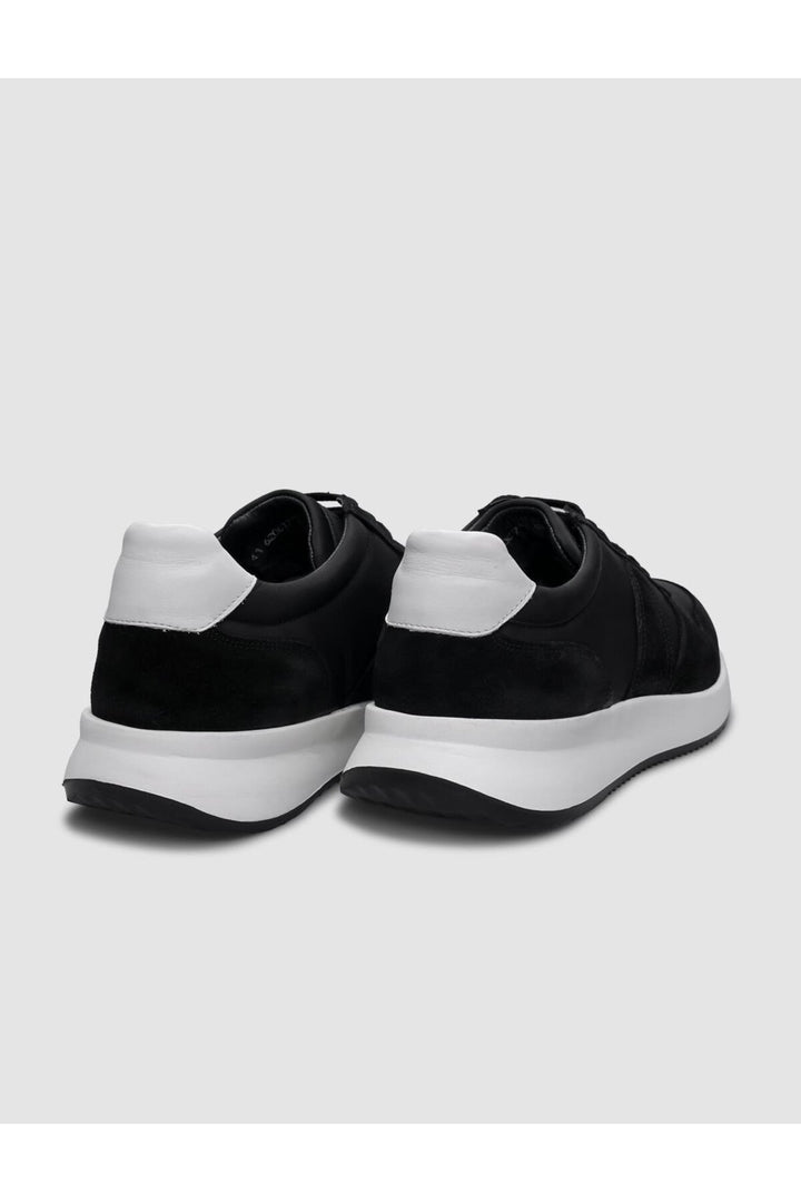 Cabani Shoes %100 Cuir Véritable Noir Suédé Chaussures de Sport pour Hommes à Lacets - Noir