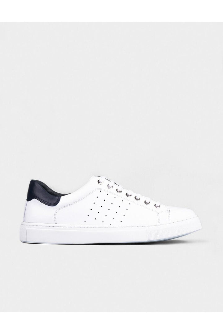 Cabani Shoes Baskets de sport pour homme en cuir véritable avec détails au niveau de la cheville et lacets blancs - Blanc