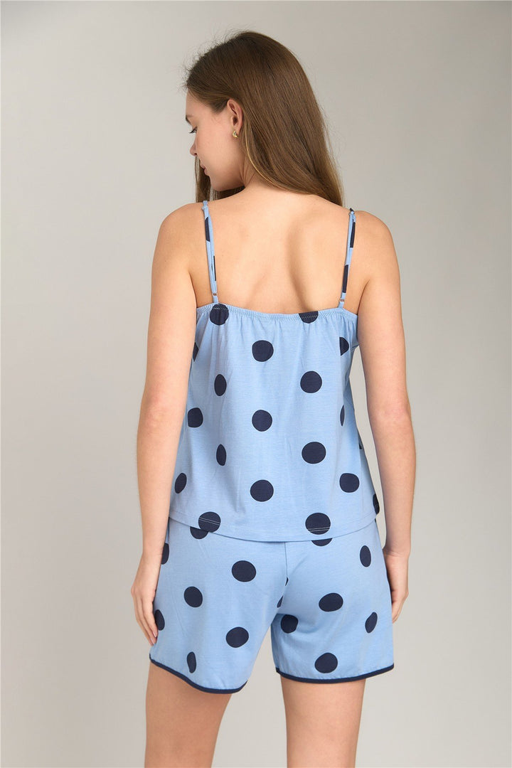 Lovely Things Caraco pyjama en maille corde à pois LUNA - Bleu