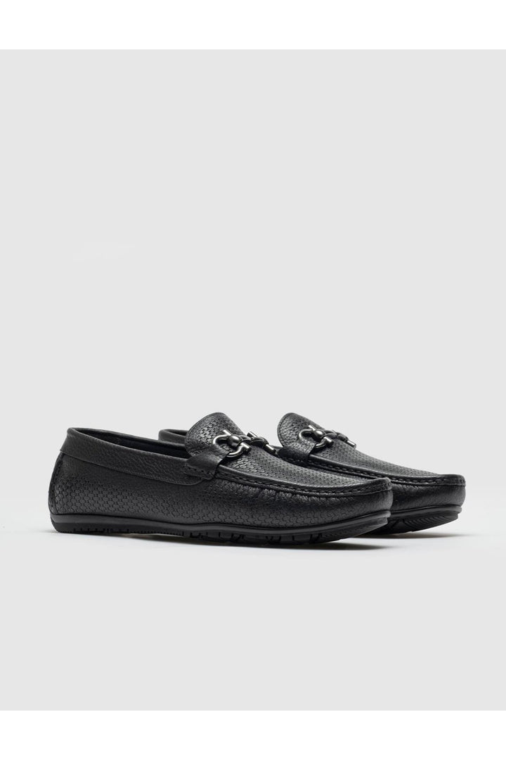 Cabani Shoes Chaussures Loafer pour hommes en cuir véritable noir avec détail de boucle - Noir