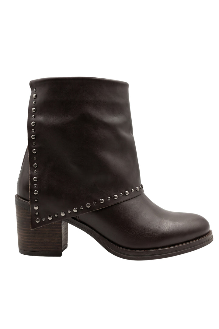 Wavelys Bottines à talons en cuir véritable marron avec détails cloutés - Marron