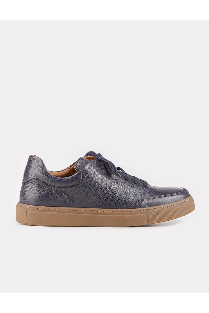 Cabani Shoes Chaussures de sport pour hommes en cuir véritable bleu marine à lacets avec des clous perforés. - Bleu marine