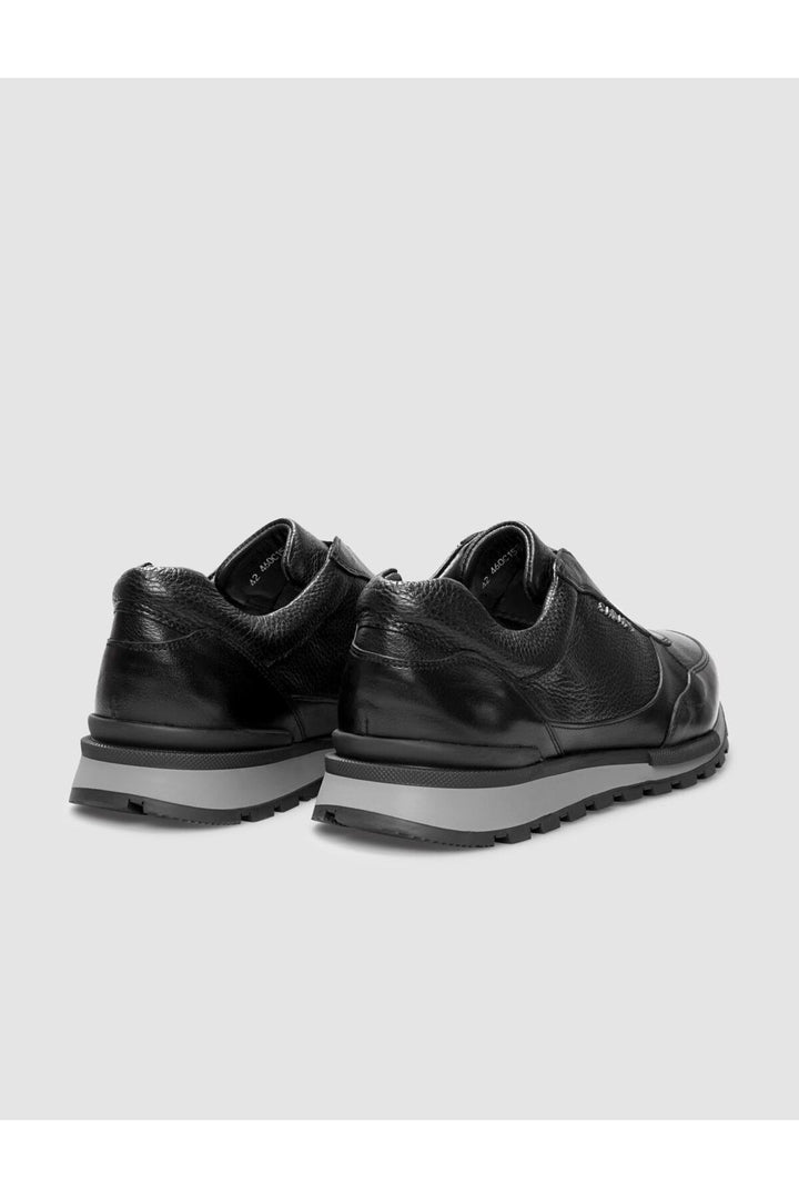 Cabani Shoes Chaussures de sport pour hommes en cuir véritable noir avec semelle en caoutchouc léger - Noir