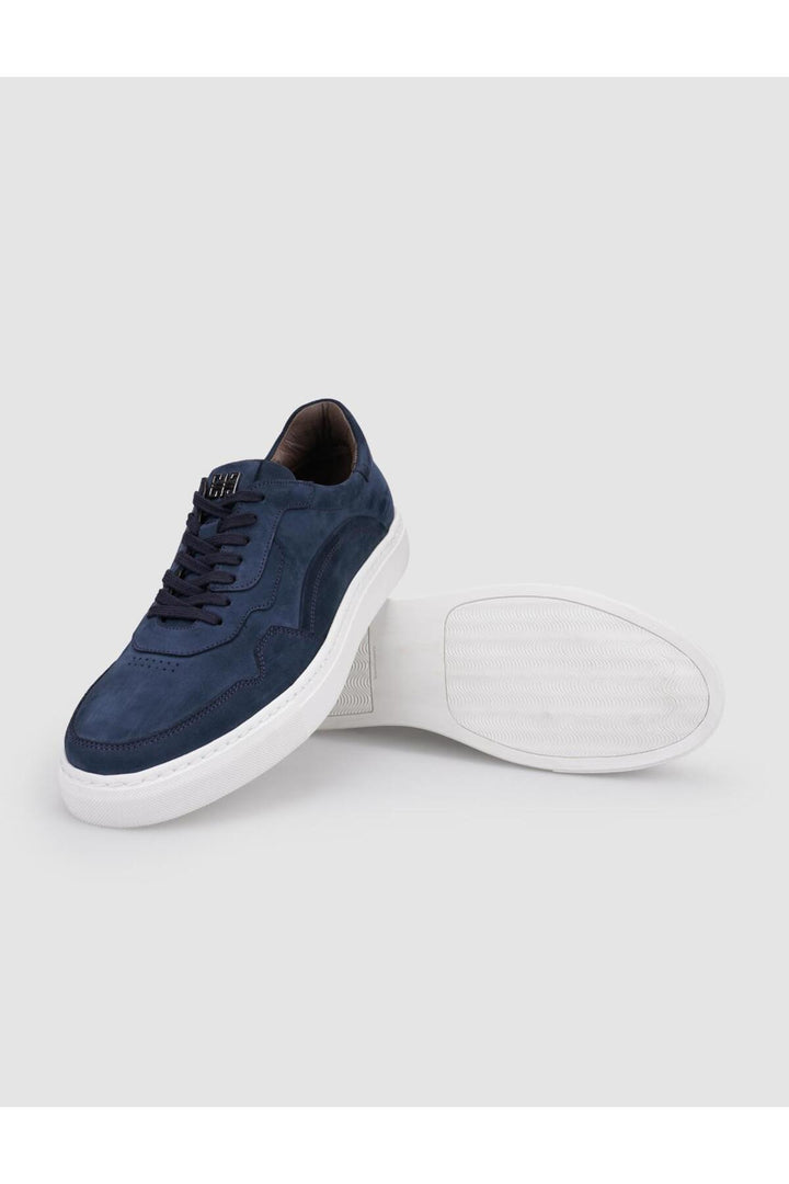 Cabani Shoes Chaussures de sport pour hommes en nubuck bleu marine à lacets - Bleu marine