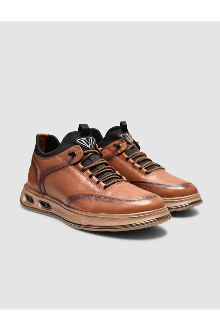 Cabani Shoes Chaussures de sport pour hommes en cuir beige avec lacets - Multicolore
