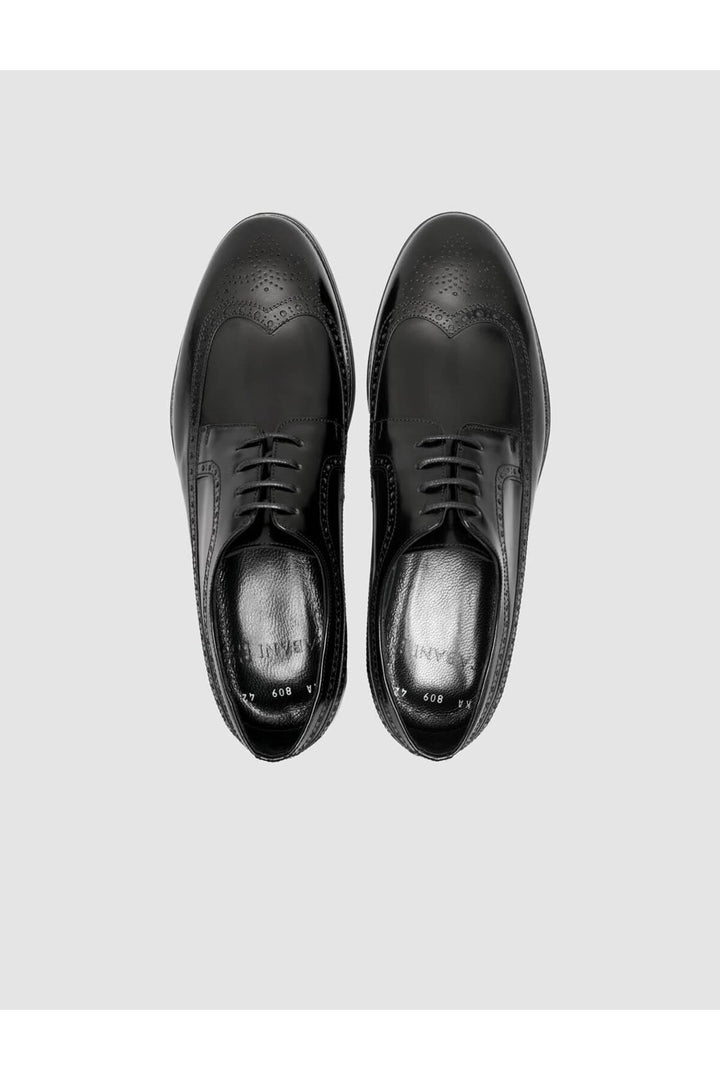 Cabani Shoes Chaussures classiques brogue en cuir véritable noires pour hommes - Noir