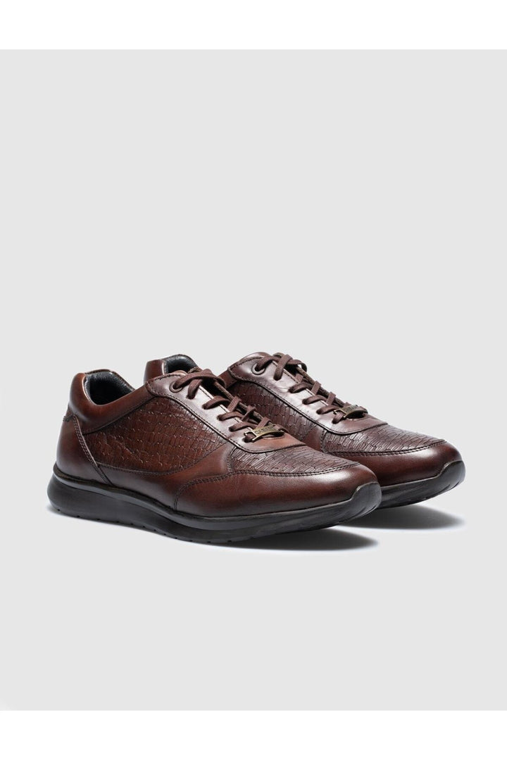 Cabani Shoes Chaussures de sport pour hommes en cuir véritable marron à lacets - Marron
