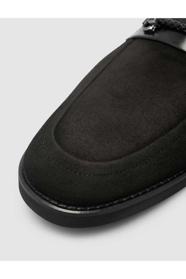 Cabani Shoes Mocassin homme en cuir suédé véritable noir avec détail de boucle. - Multicolore