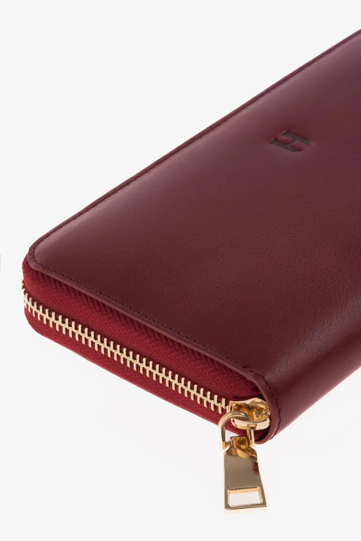 helmbrook Femme Cuir Véritable Grand Portefeuille Fermeture Éclair RFID Protégé Amelia Bourgogne