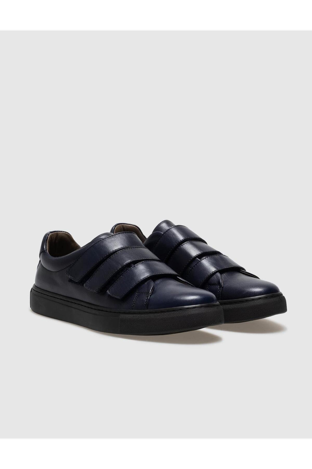 Cabani Shoes Chaussures de sport pour hommes en cuir véritable bleu marine à fermeture velcro. - Bleu marine