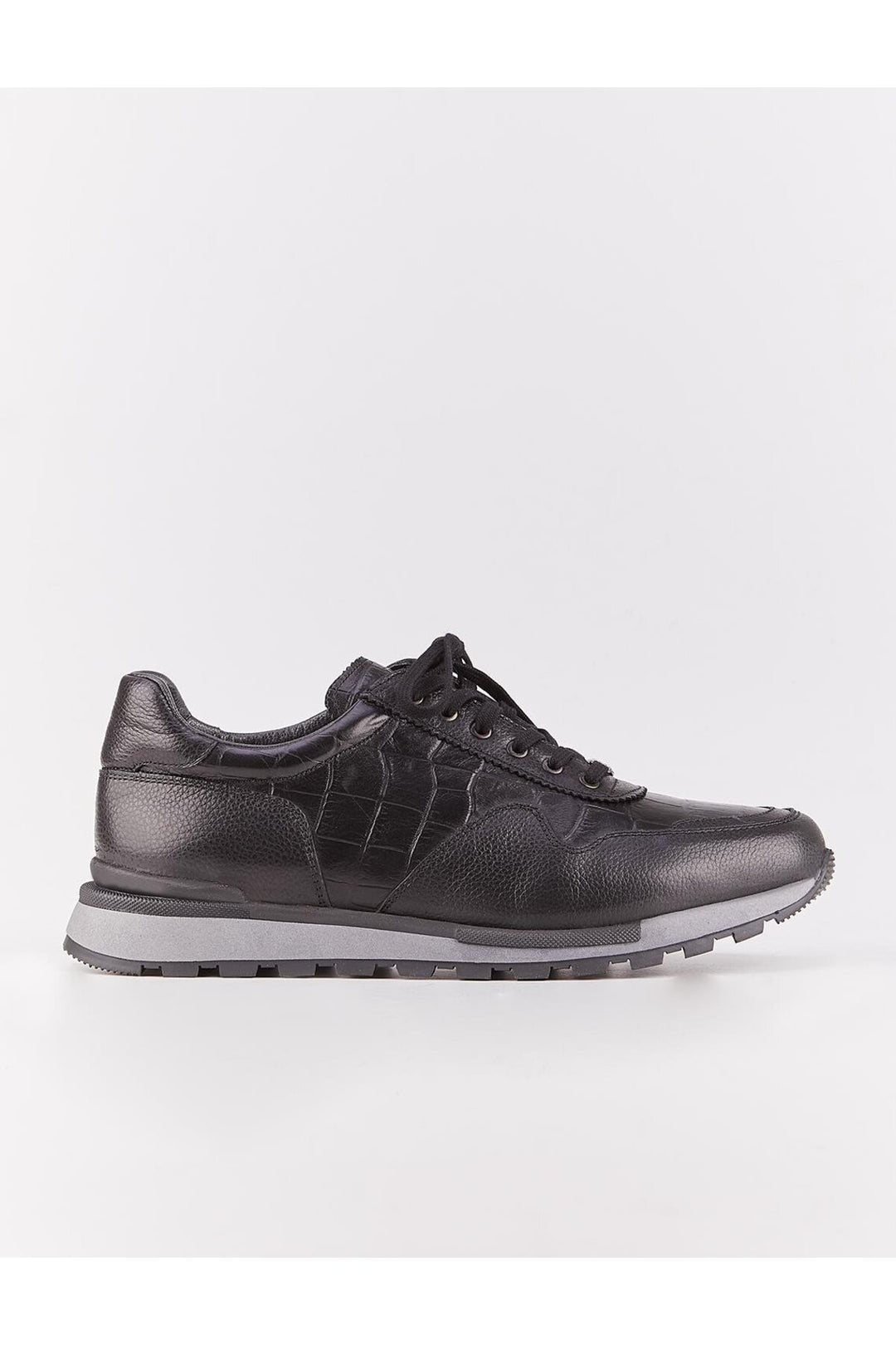 Cabani Shoes Chaussures de sport pour hommes en cuir véritable, noires, à lacets et à motifs. - Noir