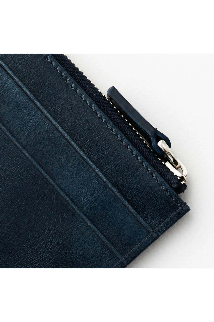Helmbrook Porte-cartes zippé en cuir véritable pour homme avec protection RFID Seward Navy Blue