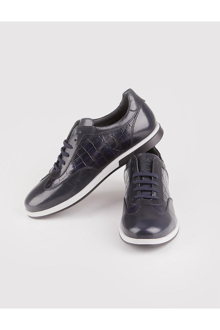 Cabani Shoes Chaussures de ville pour hommes en cuir véritable noir avec lacets et semelle en caoutchouc. - Bleu marine