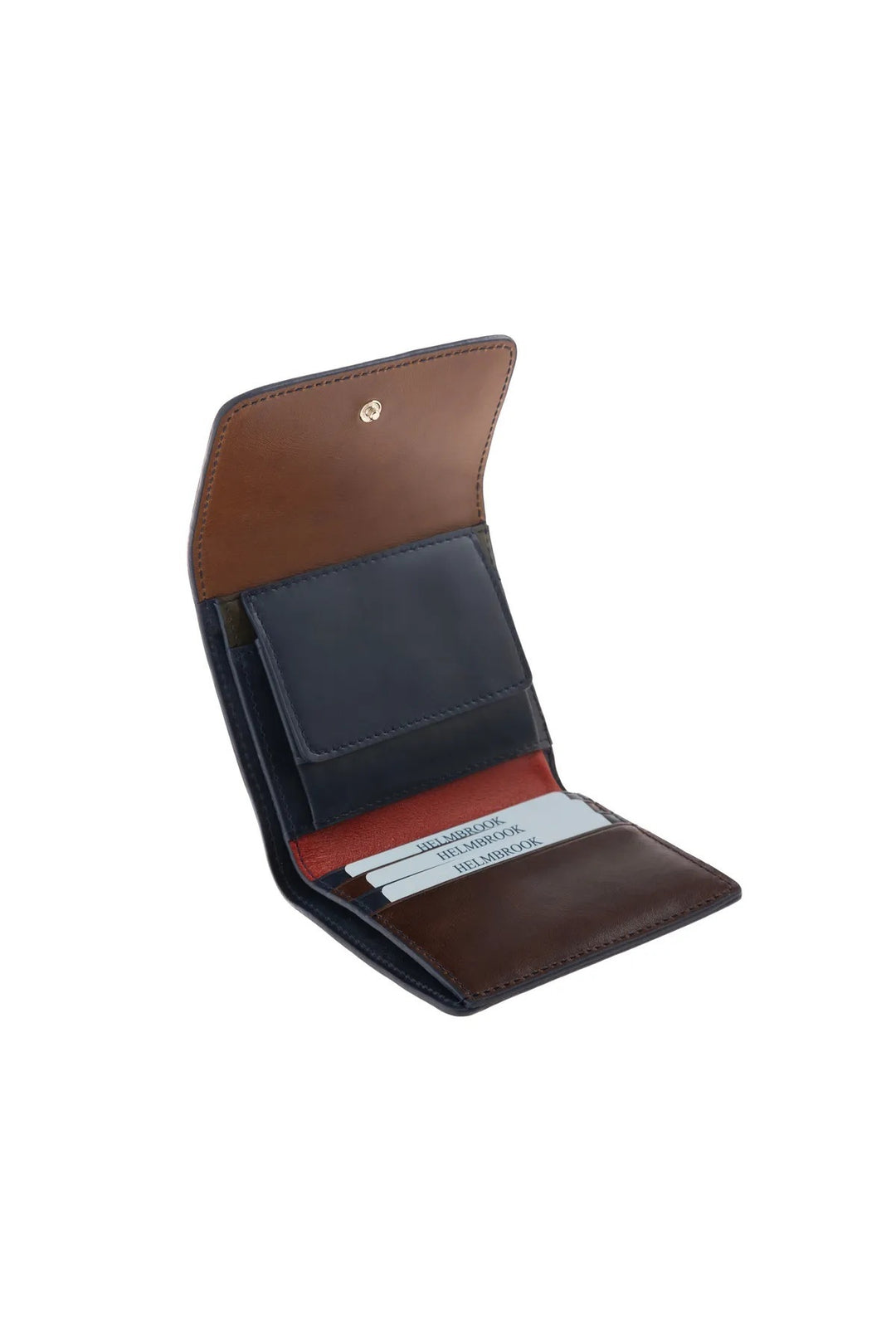 Helmbrook Grand portefeuille en cuir véritable pour femme avec fermeture à glissière RFID Protégé Eleanor Tan Bleu marine