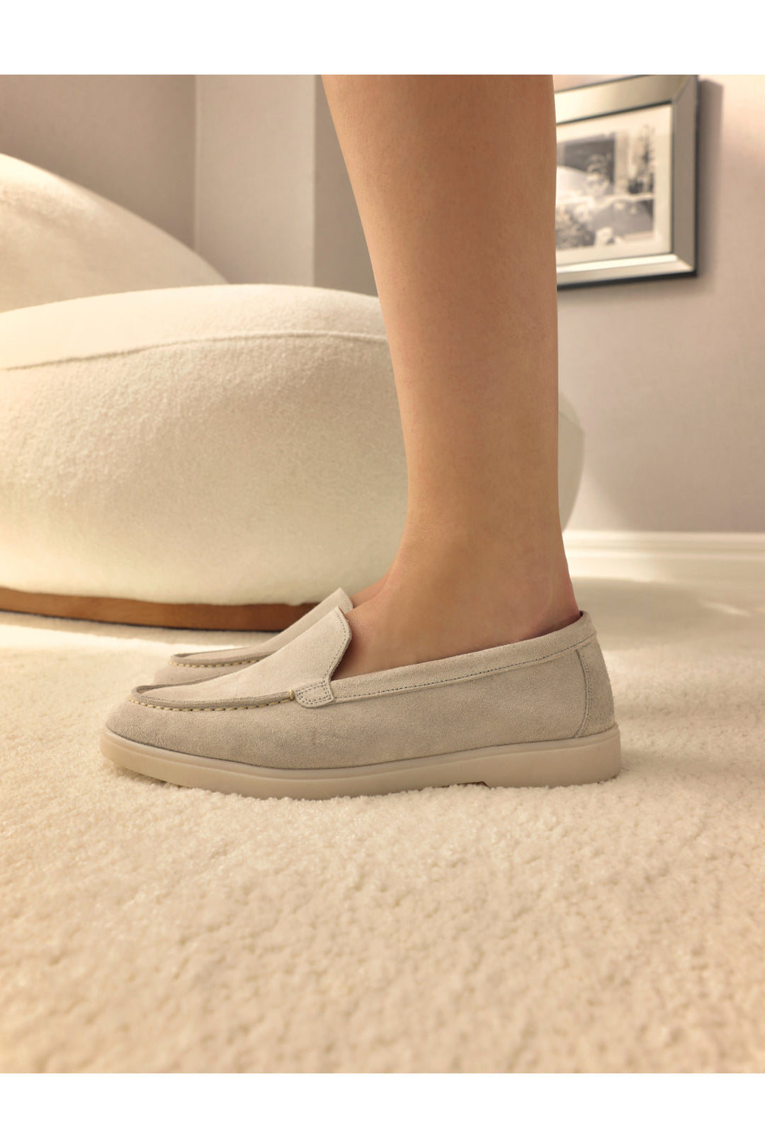 Cabani Shoes MonaMae 100% Cuir Véritable Beige Suédé Mocassins Femme - Beige