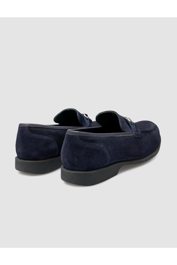 Cabani Shoes Mocassin pour homme en cuir véritable bleu marine avec détail de boucle. - Bleu marine