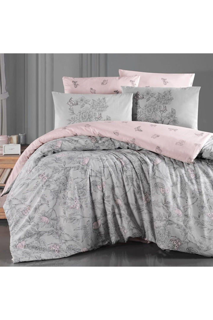 Maxhomen Ensemble de literie en coton pour une personne Paradise - Gris-Rose