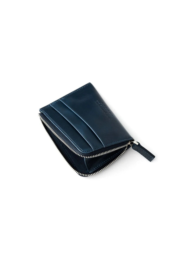 Helmbrook Porte-cartes zippé en cuir véritable pour homme avec protection RFID Seward Navy Blue