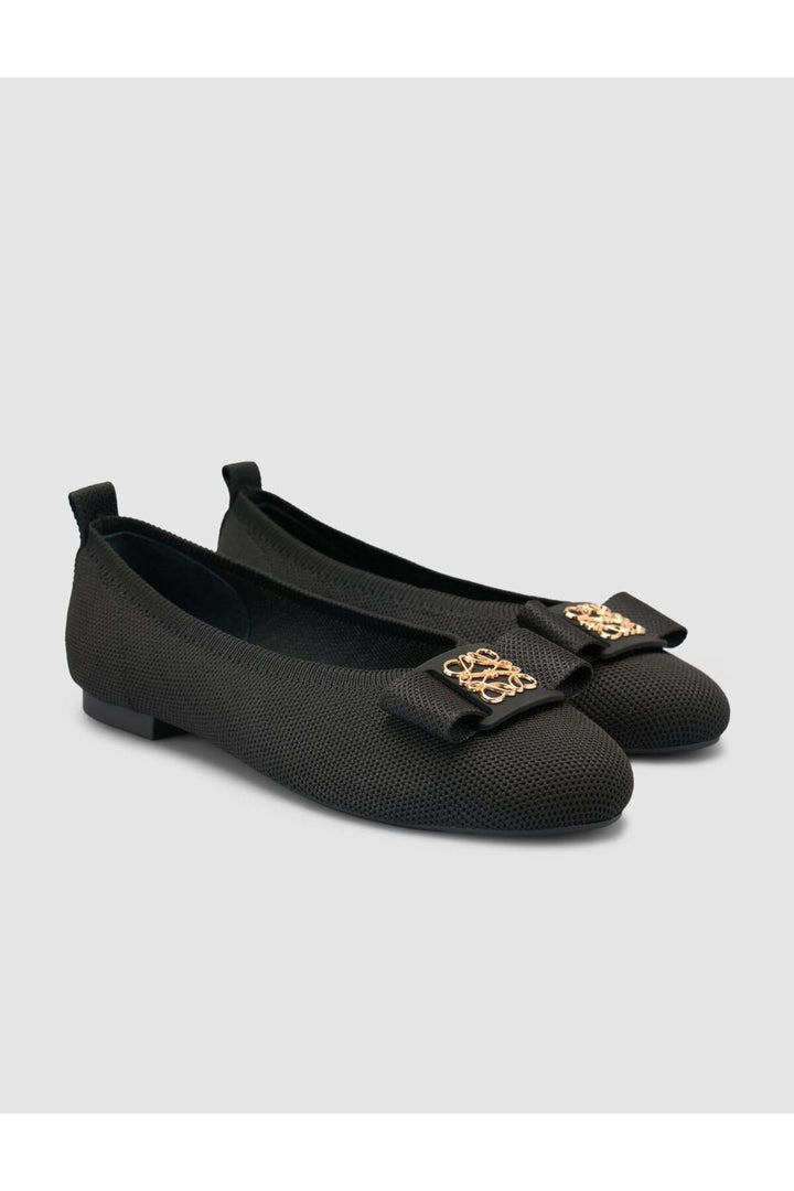 Cabani Shoes Lunor Ballerines Femme Noires avec Détail de Boucle en Tricot - Noir