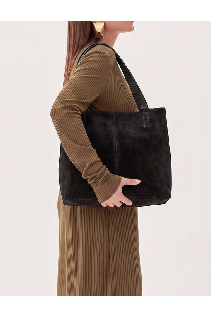 Cabani Shoes Sac en cuir véritable de vachette noir pour femme, modèle shopper à bandoulière. - Noir