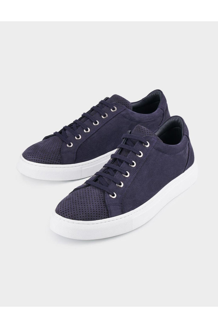 Cabani Shoes Chaussures de sport pour hommes en cuir véritable à lacets bleu marine avec semelle en caoutchouc. - Bleu marine