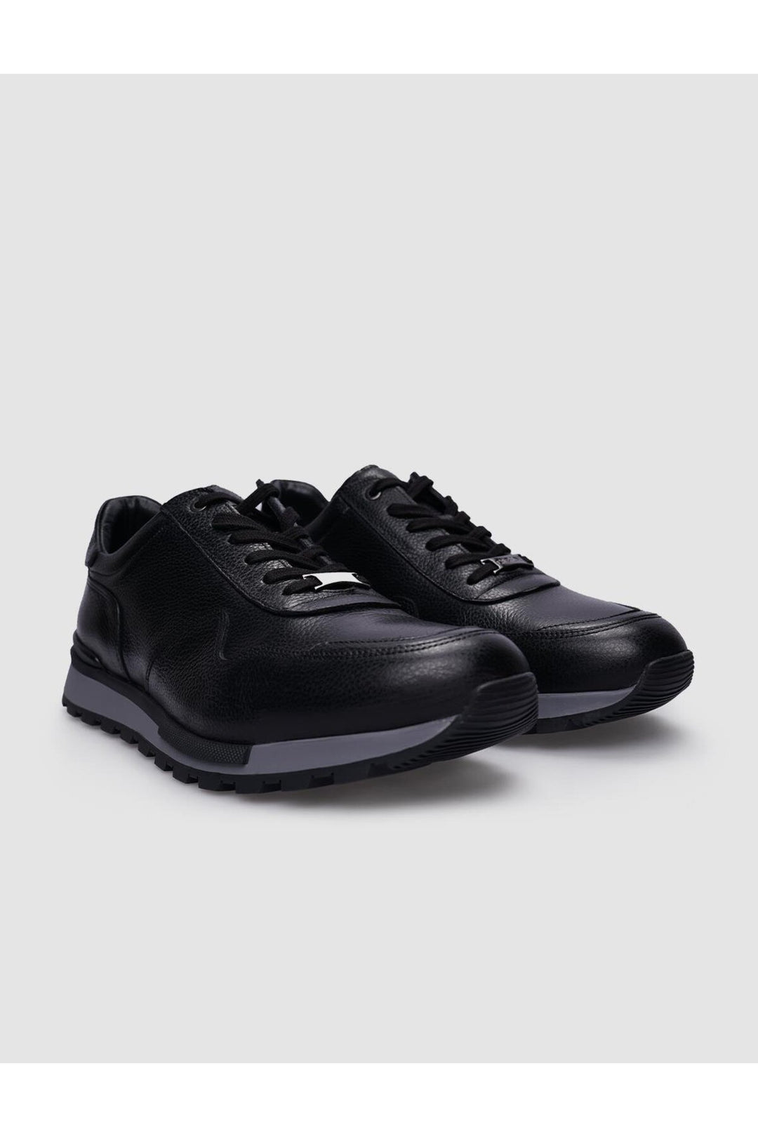 Cabani Shoes Chaussures de sport pour hommes en cuir véritable, noires, à lacets, avec semelle grise. - Noir