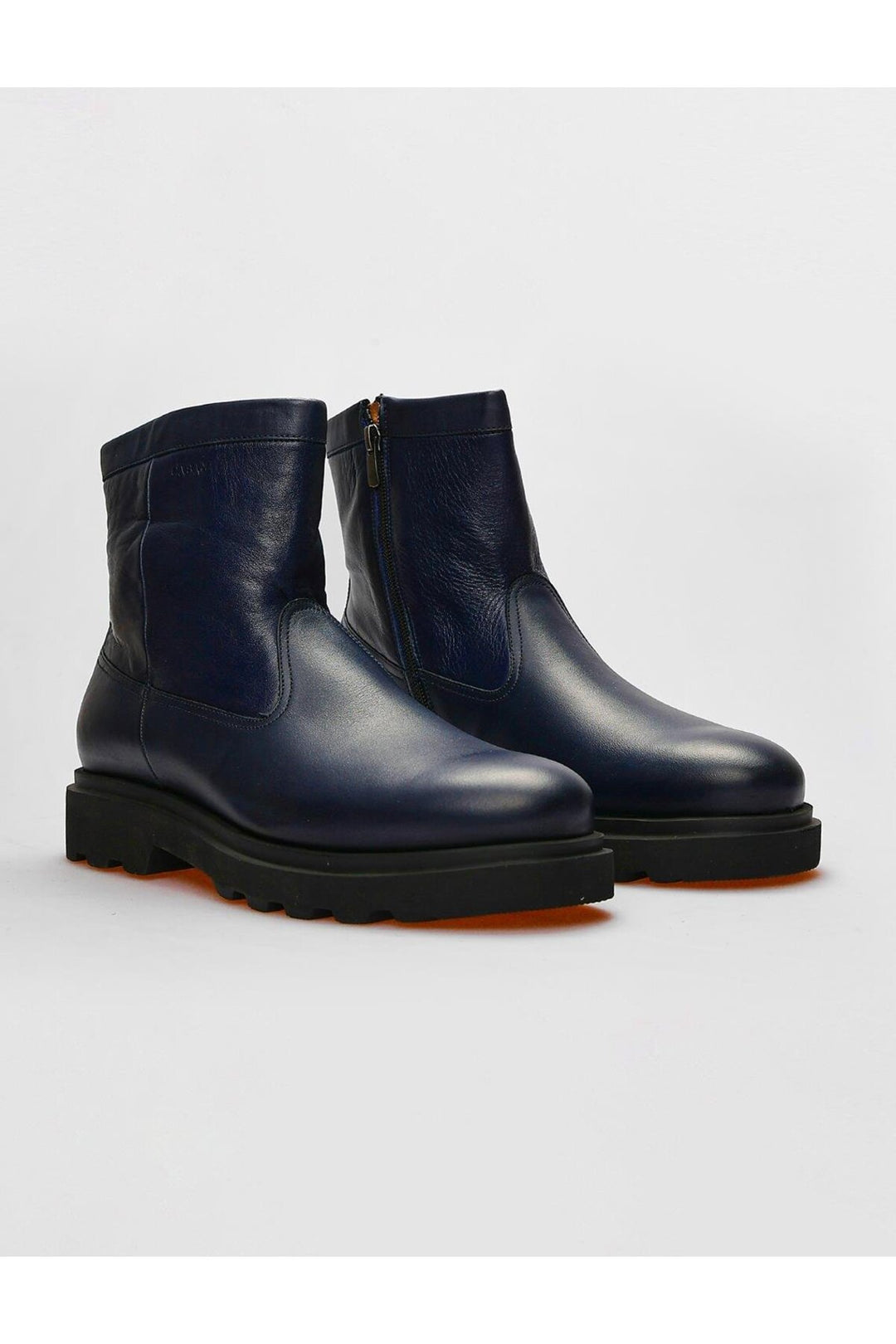 Cabani Shoes Bottines pour hommes en cuir véritable bleu marine à fermeture éclair - Bleu marine
