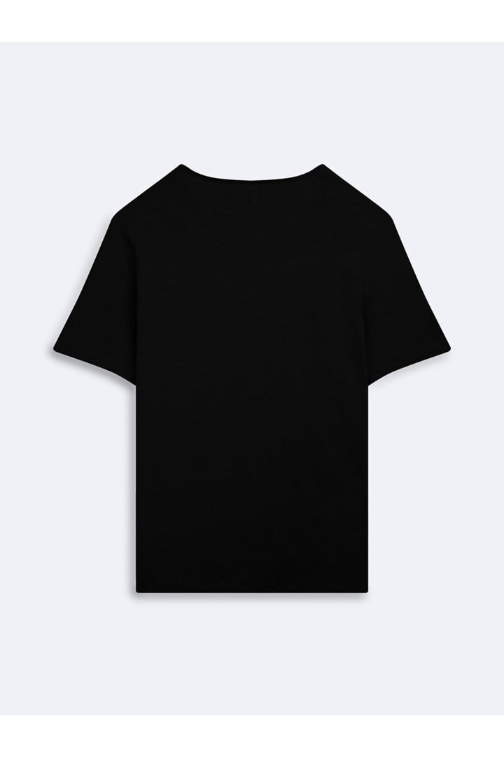 LTB T-shirt noir à col large avec poches coupé. - Noir