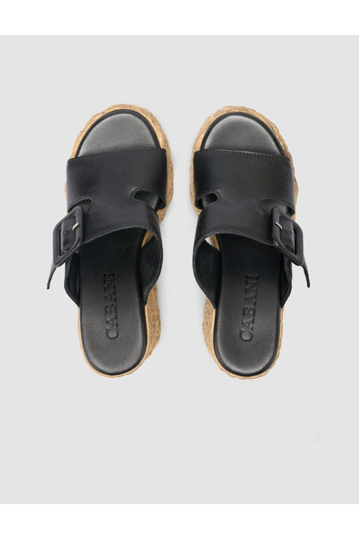 Cabani Shoes Sandales à talons compensés pour femmes en cuir véritable noir 100% - Multicolore