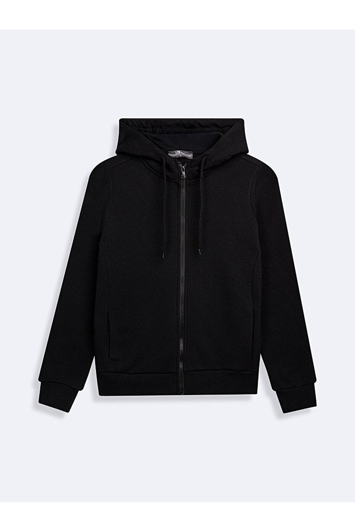 LTB Sweat noir à capuche ordinaire avec fermeture éclair et coupe plate