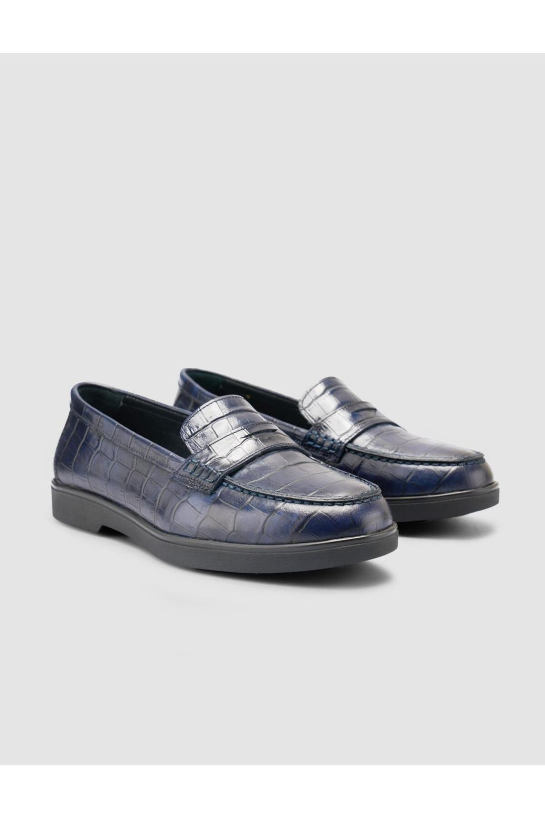 Cabani Shoes %100 Cuir Véritable Mocassins Femme Croco Bleu marine - Bleu marine