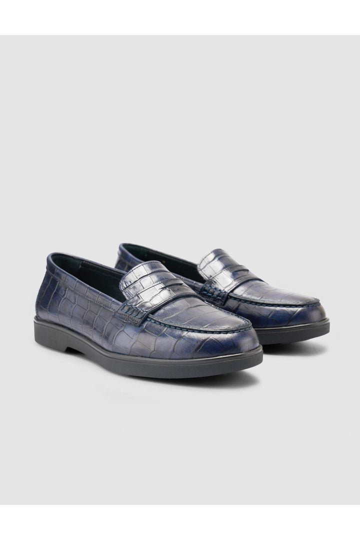 Cabani Shoes %100 Cuir Véritable Mocassins Femme Croco Bleu marine - Bleu marine
