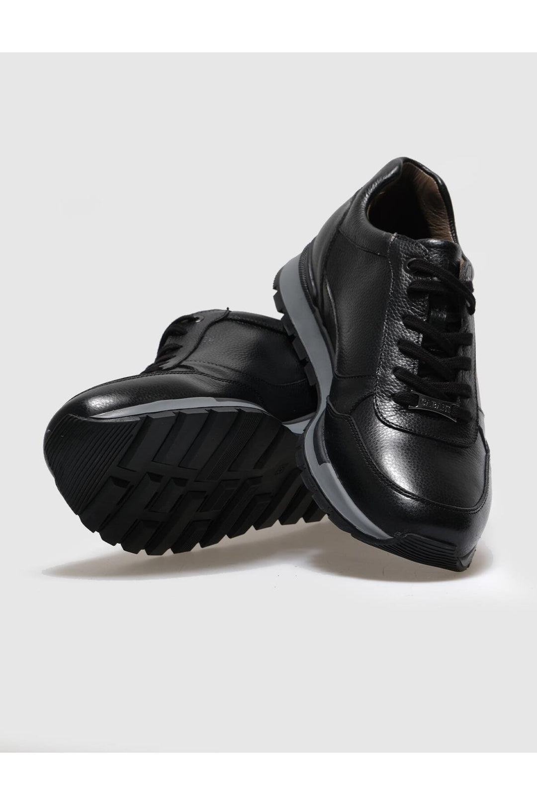 Cabani Shoes Chaussures de sport pour hommes en cuir véritable noires à lacets - Noir