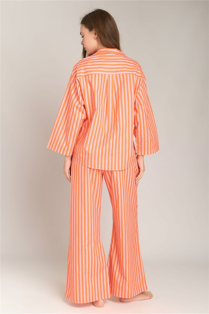 Lovely Things SUZIE Pantalon de pyjama en popeline à rayures - Orange
