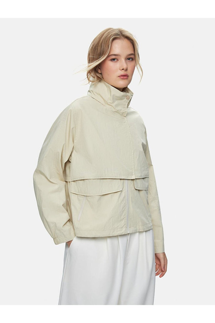 LTB Veste beige à manches longues avec col droit et poche avant