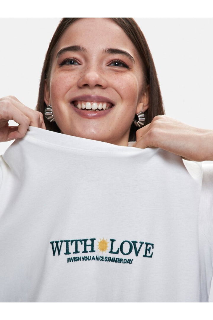 LTB T-shirt Blanc avec Broderie Slogan sur la Poitrine - Blanc