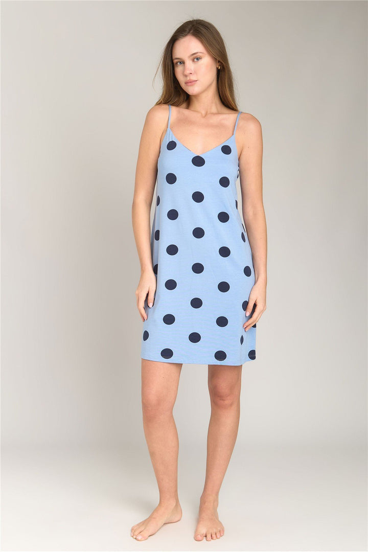 Lovely Things Chemise de nuit en tricot LUNA avec sangle en corde - Bleu
