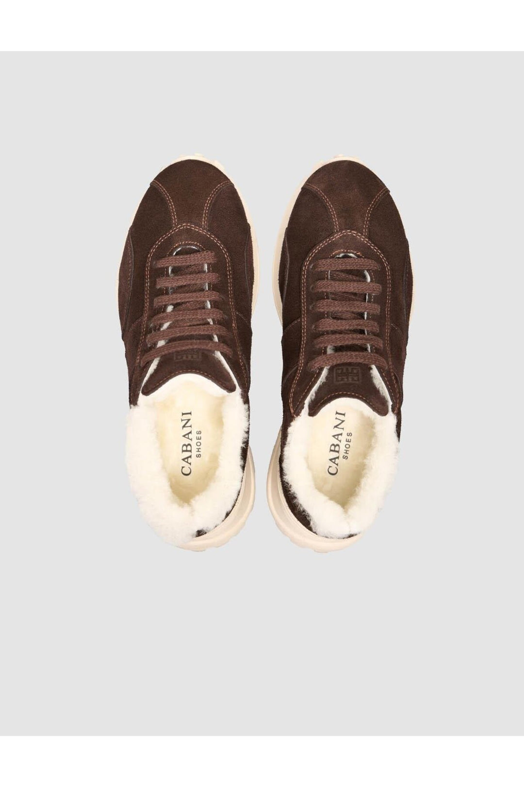Cabani Shoes Baskets de sport pour femmes en cuir véritable 100% en daim marron avec fourrure. - Marron