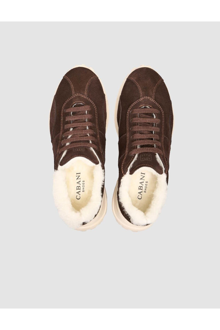 Cabani Shoes Baskets de sport pour femmes en cuir véritable 100% en daim marron avec fourrure. - Marron