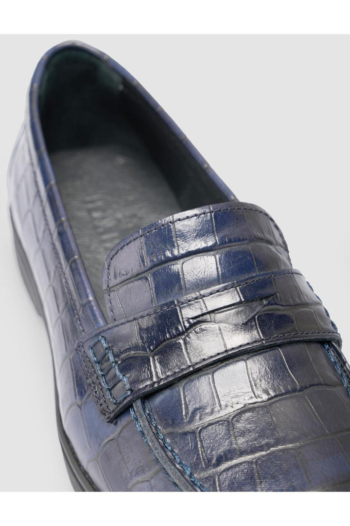 Cabani Shoes %100 Cuir Véritable Mocassins Femme Croco Bleu marine - Bleu marine