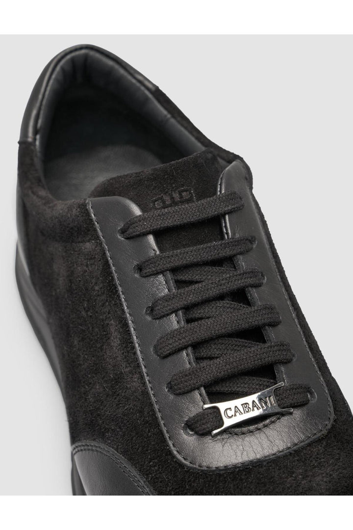 Cabani Shoes Chaussures de sport pour hommes en cuir véritable noir avec détails en daim à 100% - Noir