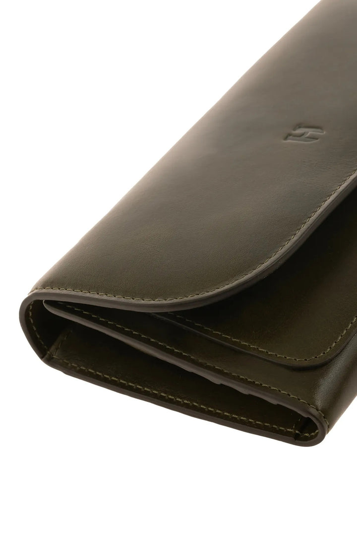 helmbrook Femme Cuir Véritable Grand Portefeuille Fermeture Éclair Protégé par RFID Charlotte Kaki