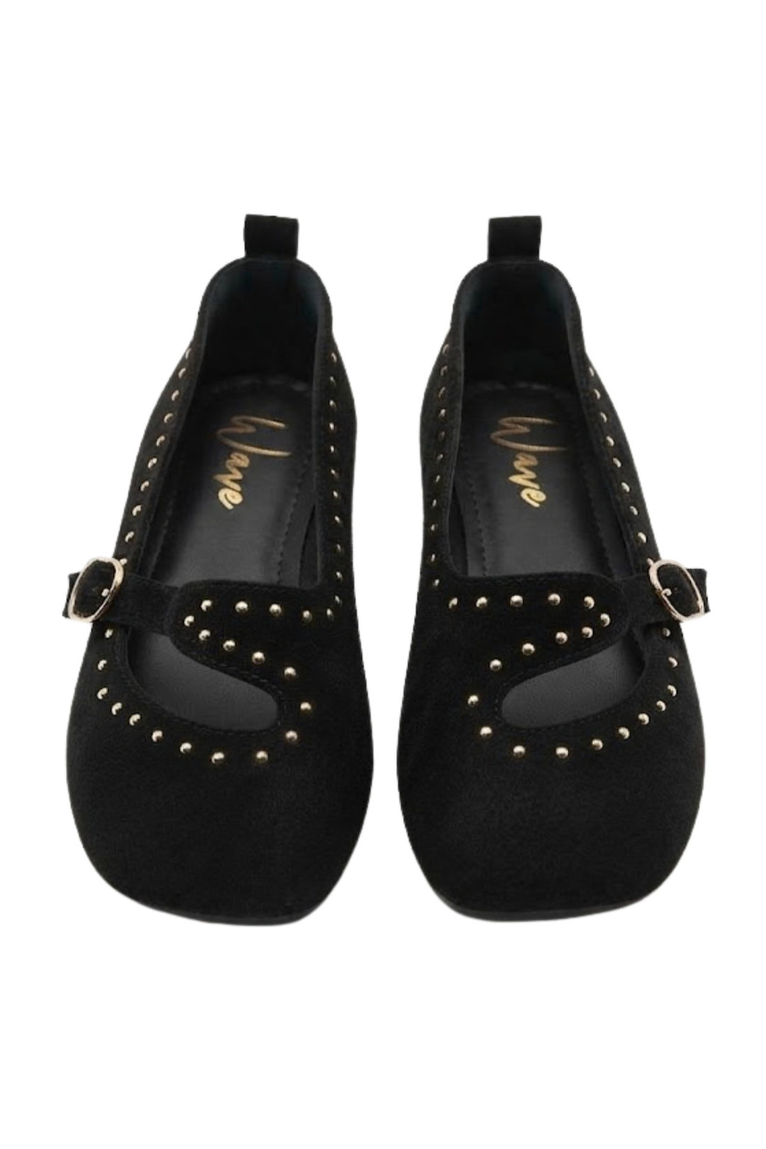 Wavelys AXEL Ballerines en cuir suédé véritable noir à talon plat avec détails de lacets - Noir